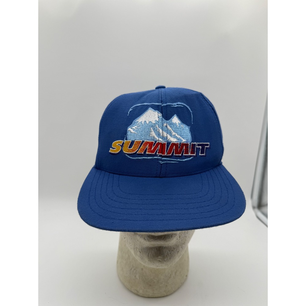 Vintage Ski-Doo Summit Hat Blue Snapback Snowmobile Mountain Graphic Made Canada